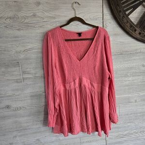 Torrid Gauze Long Sleeve Blouse SZ 3 (22/24) Stretchy Salmon